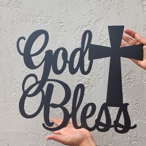 God bless metal wall art